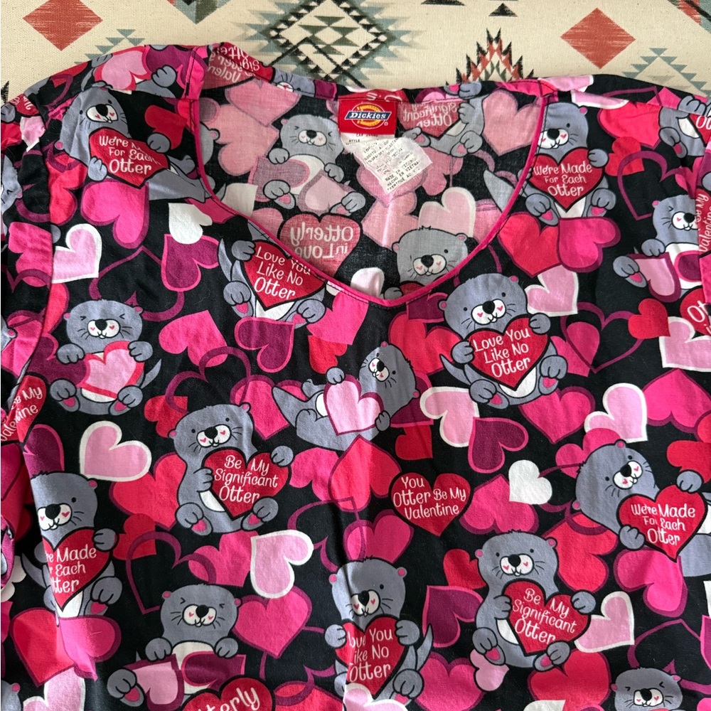 Dickies Pink and Black Otter Print Scrub Top